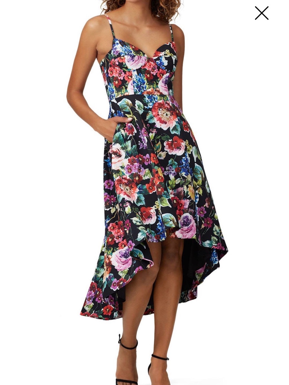Aidan Mattox Black Floral High-Low Dress